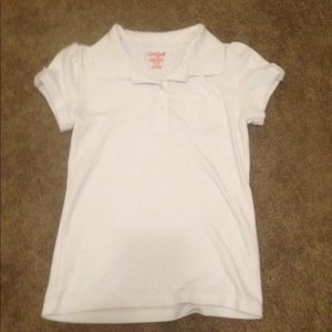 White partial button down shirt.